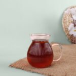 Miray - 6'lı Çizgili Kulplu Borosilikat Cam Çay Bardağı Seti